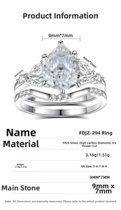 Detail view of S925 silver bridal ring set with pear-shaped high carbon diamond and wave band