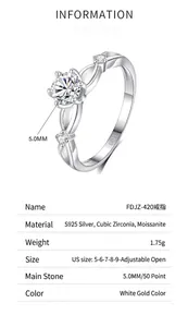 Detail of 0.5ct moissanite ring showing S925 silver hallmark and adjustable band