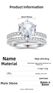 Macro view of S925 silver bridal ring set with 8mm ice cut round sparkling carbon diamond