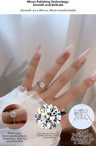 Dettaglio macro dell'anello moissanite con lucidatura a specchio e tecnologia nano-plating