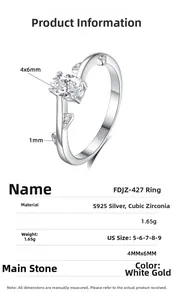 Detail view of S925 silver ring specifications including weight and oval cubic zirconia size