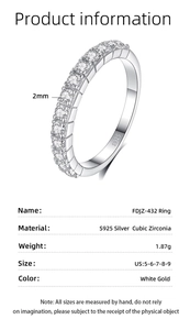 Dettagli dell'anello in argento S925 con intarsio in zirconia cubica e larghezza di 2 mm