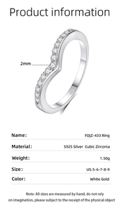 Detailed specs of S925 silver V-shaped ring with 2mm cubic zirconia stones