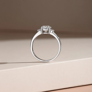 Elegant S925 sterling silver three-stone ring with one carat moissanite and four-prong setting