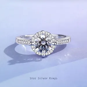 Anello Corona in Argento Sterling 925 Moissanite per Donna Halo Tondo Zirconia Regolabile Fidanzamento Matrimonio Gioielli Regalo