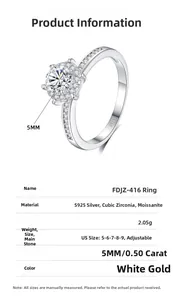 Detail view of S925 silver 6-prong crown ring with 5mm stone and size specifications