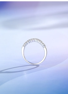 Macro shot of S925 sterling silver V-shaped ring with 13 micro-pave sparkling diamonds
