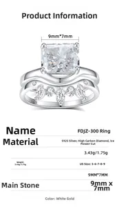 Detailed macro view of S925 silver bridal ring set with ice flower cut cubic zirconia