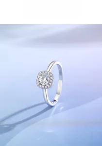 Detail of S925 sterling silver halo ring showing the inner S925 hallmark on silk