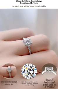 Detailed view of the V-shaped six-prong moissanite ring with polished silver plating