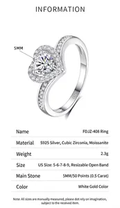 Macro detail of 0.5ct moissanite heart ring with S925 silver hallmarks and pave settings
