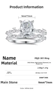 Detail of S925 silver bridal ring set showing oval main stone and S925 hallmark