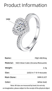 Specifiche tecniche dell'anello in argento S925 con moissanite a cuore da 0,5 ct