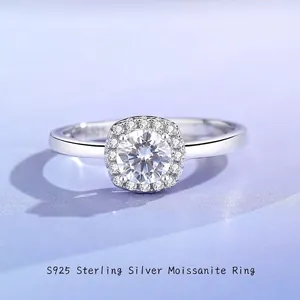 925 Sterling Silver Moissanite Ring Square Halo D Color Zirconia Adjustable Engagement Wedding Fine Jewelry Ring For Women