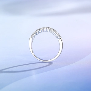 Elegant s925 silver V-shaped stacking ring with 13 brilliant round cut cubic zirconia