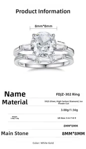 Detailed view of S925 silver bridal ring set with 8mm cushion cut high carbon diamond