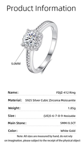 Technical specification of S925 silver ring with 0.5ct stone size and adjustable band