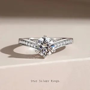 925 Sterling Silver Moissanite V Shaped Ring For Women Minimalist Six Prong Pave Zirconia Engagement Wedding Ring Fashion Jewelry