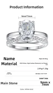 Macro detail of S925 silver double bridal ring set with a 9x7mm oval carbon diamond