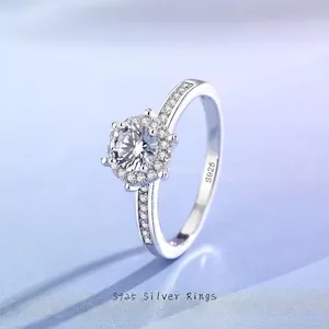 925 Sterling Silver Crown Halo VVS1 Moissanite Engagement Ring Round Cut Zirconia Wedding Ring For Women Fashion Jewelry Gift