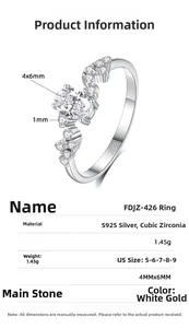 Detailed size specifications for S925 silver ring with 4x6mm cubic zirconia stone