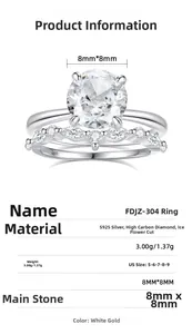 Detailed specifications of S925 sterling silver bridal set with 8mm carbon diamond