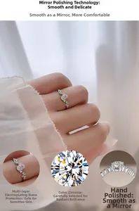 Detail of S925 silver ring featuring oval zircon with mirror polishing and nano plating
