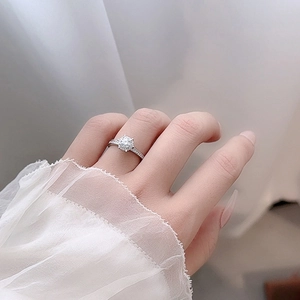 Classic S925 silver crown moissanite ring with six-prong setting and side diamonds
