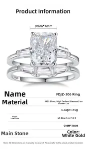 Detail of S925 silver bridal ring set with 9x7mm ice cut carbon diamond stones