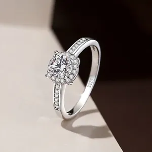925 Sterling Silver Moissanite Zirconia Halo Ring For Women Sparkling Wedding Engagement Jewelry Adjustable Opening Gift