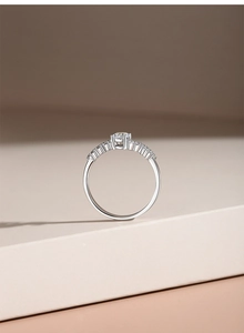 Detail of S925 sterling silver ring featuring a large solitaire zircon and sparkling band