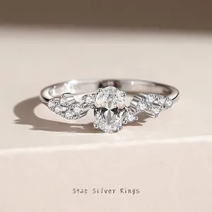 Elegant 925 Sterling Silver Oval Zirconia Ring Exquisite Pigeon Egg Promise Engagement Wedding Ring For Women Fashion Jewelry