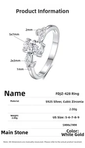 Specifiche dettagliate dell'anello in argento S925 con zircone da 5x7mm