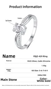 Detailansicht S925 Sterlingsilberring mit ovalem Zirkonia und Größentabellen-Info
