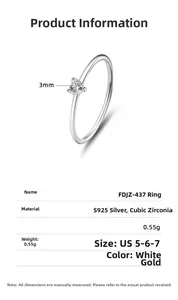 Detailed view of S925 sterling silver 1mm thin ring with a 3mm heart-shaped cubic zirconia