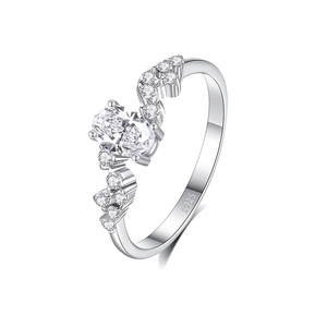 S925 sterling silver oval cubic zirconia ring with sparkling stones and curved band design