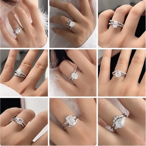 S925 sterling silver bridal ring set featuring luxury round and emerald cut cz stones