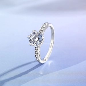925 silver moissanite ring with hexagon honeycomb crown setting and large round main stone