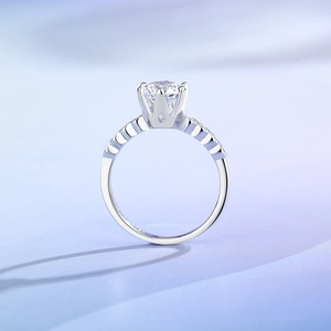 925 silver moissanite crown ring with six-prong setting and pavé side stones
