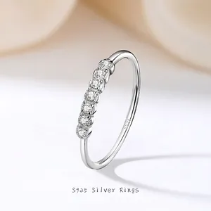925 Sterling Silver Single Row Zirconia Ring For Women Minimalist White Gold Plated Delicate Stackable Jewelry Finger Ring