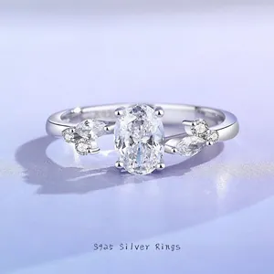 Anello in Argento Sterling 925 con Zirconia Ovale per Donna Placcato in Oro Bianco Forma a Uovo di Piccione Grande Gioielli da Dito per Matrimonio