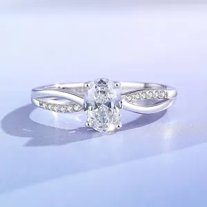 Oval Zirkonia 925 Sterlingsilber Ring Für Damen Gedrehtes Band Pavé Verlobung Hochzeit Ring Modisch Silber Schmuck