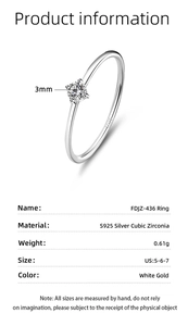 Detailed chart showing 1mm S925 sterling silver ring with 3mm cubic zirconia specifications