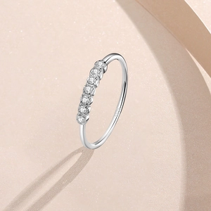 S925 sterling silver thin ring featuring six round white zircons in a minimalist luxury design