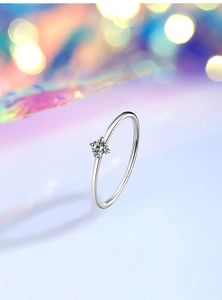 Macro detail of S925 sterling silver stamp and sparkling cubic zirconia on 1mm thin ring