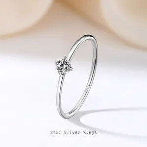 925 Sterling Silver Minimalist Ring For Women Zirconia Inlaid Thin Band Round Arc Stackable Finger Ring White Gold Plated Jewelry