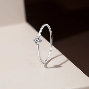 Elegant 1mm S925 sterling silver minimalist ring with a single round brilliant zircon stone