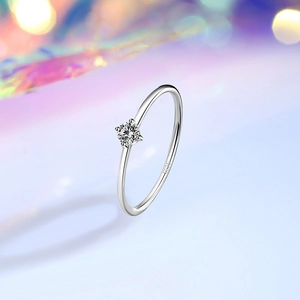 Minimalist 1mm S925 sterling silver ring with a sparkling round zircon stone