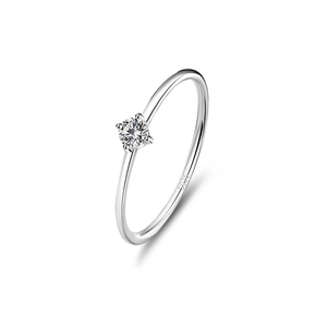 Minimalist S925 sterling silver ring with a round cubic zirconia in a 4-prong setting