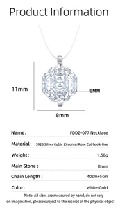 Detailed technical drawing of octagonal rose-cut silver necklace with size specifications